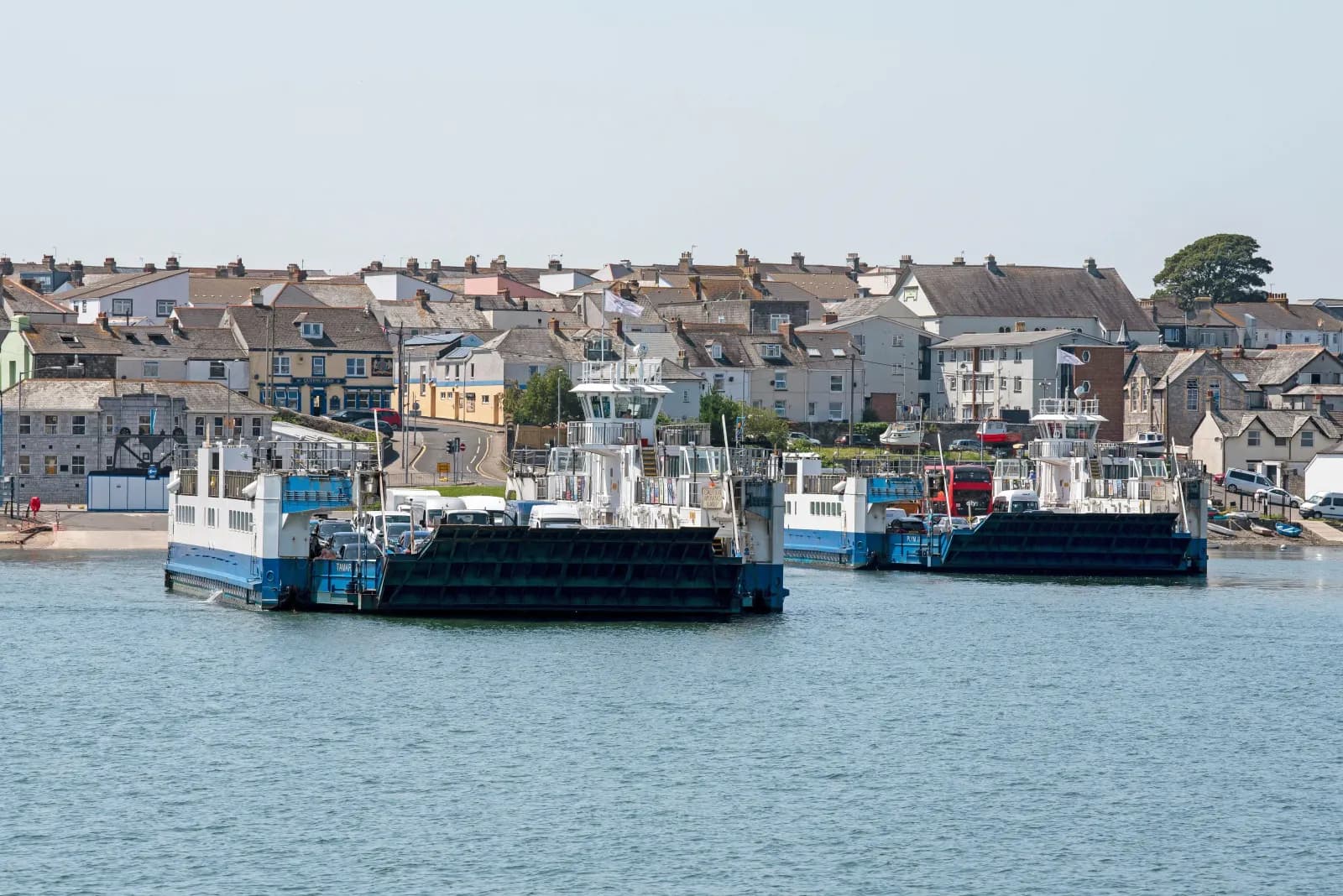 A Ro-Ro ferry departing from Torpoint, Cornwall, bound for Plymouth, Devon.