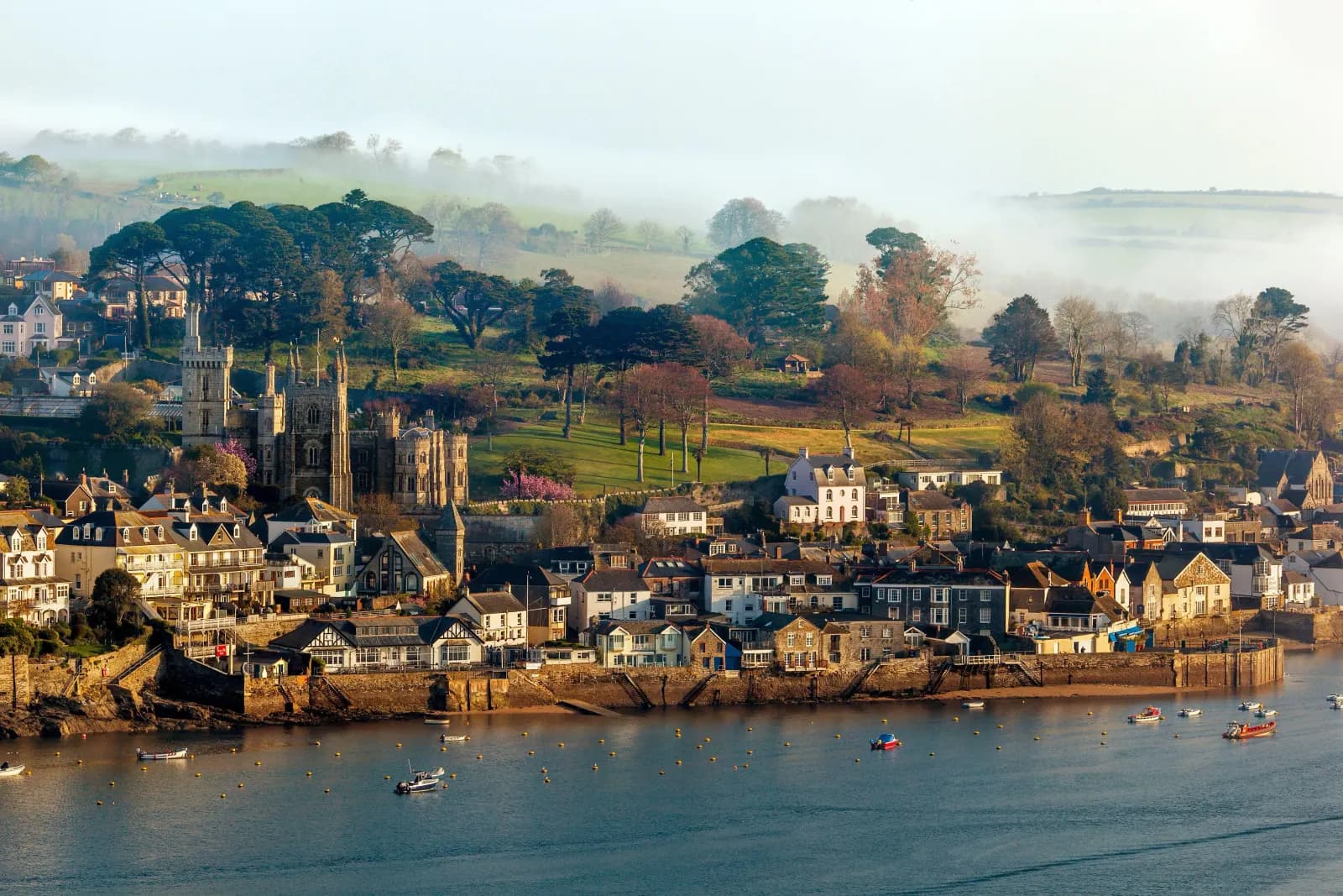 Fowey seen from Polruan; River Fowey; early morning; Cornwall