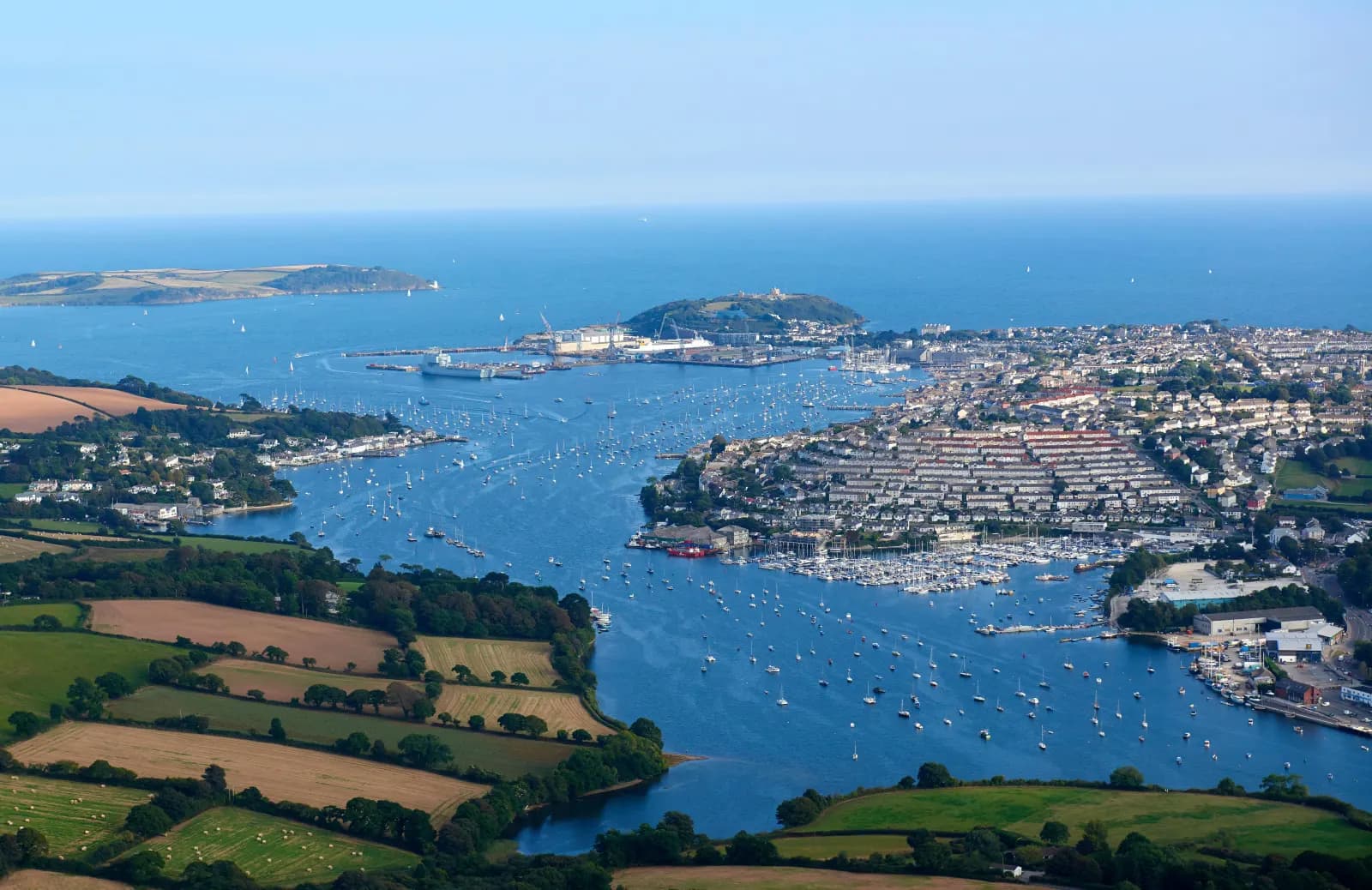 An aerial view of Falmouth and bay, Cornwall