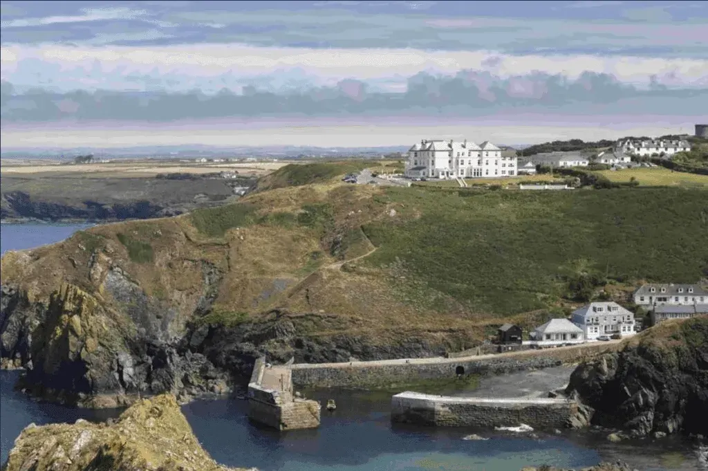 Aerial view of the Mullion Cove Hotel & Spa, Cornwall