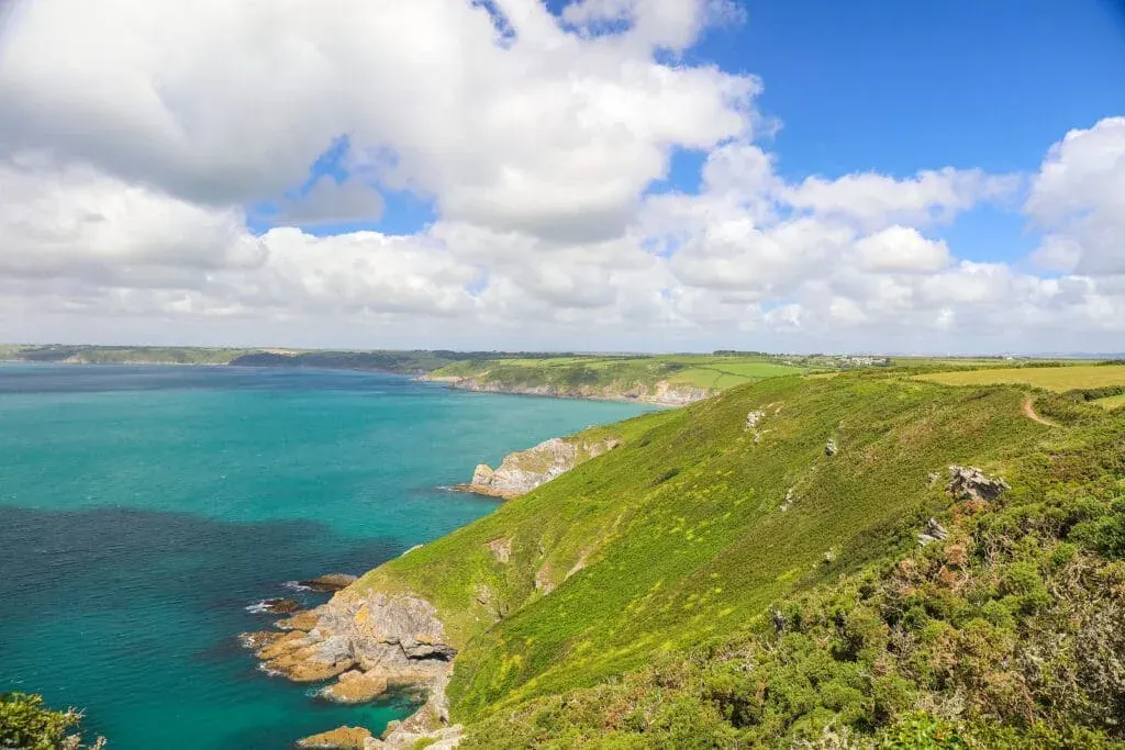 The clifftops that overlook Vault Beach, near Mevagissey, Cornwall