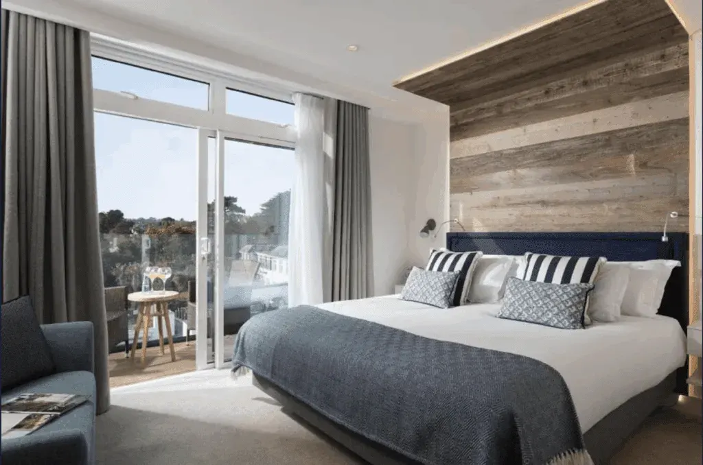 Luxury king bedroom with sundeck, St Michael's Resort Falmouth, Cornwall