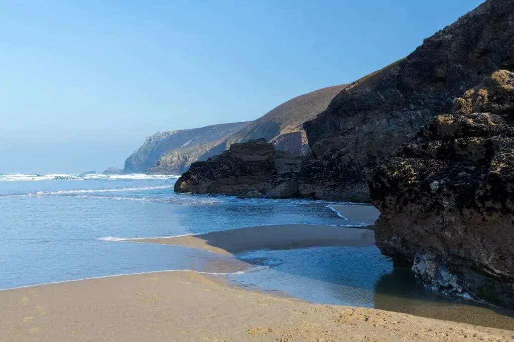On the beach at Chapel Porth during low tide.