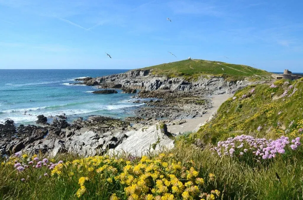 Towan headland and Little Fistral Beach, Newquay, Cornwall