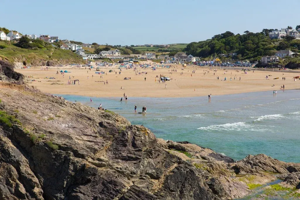 Crowds enjoy the July heatwave at Polzeath Beach, Cornwall