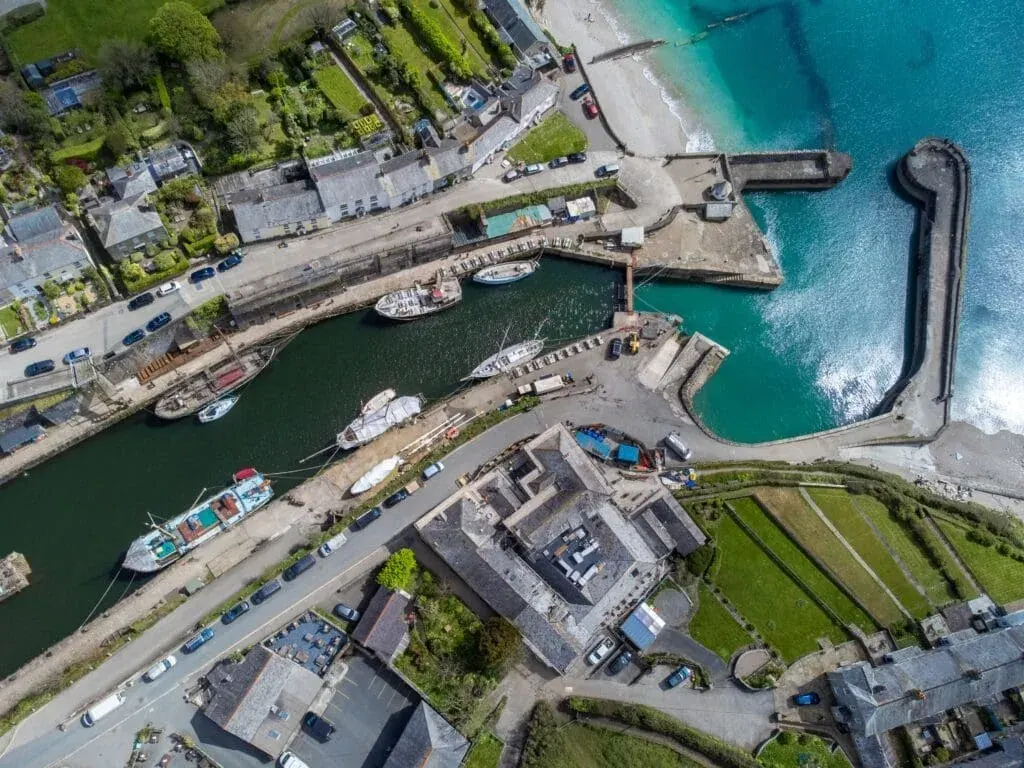 Charlestown Harbour from the air, Cornwall