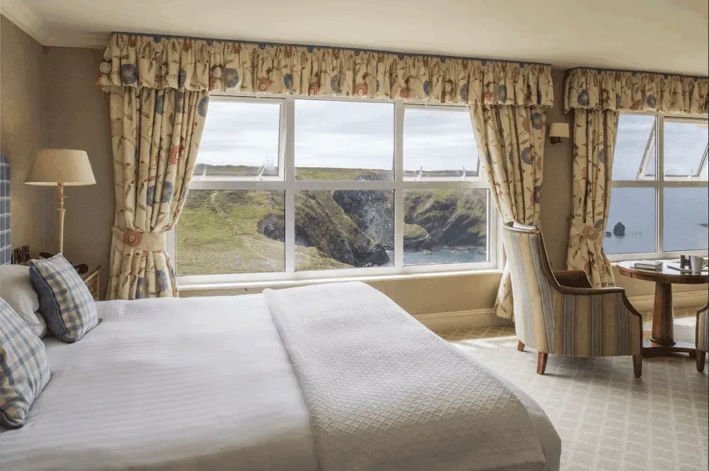 Double bedroom at the Mullion Cove Hotel & Spa, Cornwall