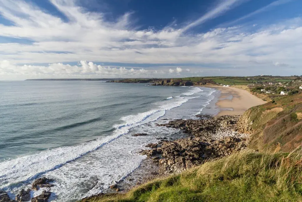 Praa Sands Beach on a calm, bright summer afternoon