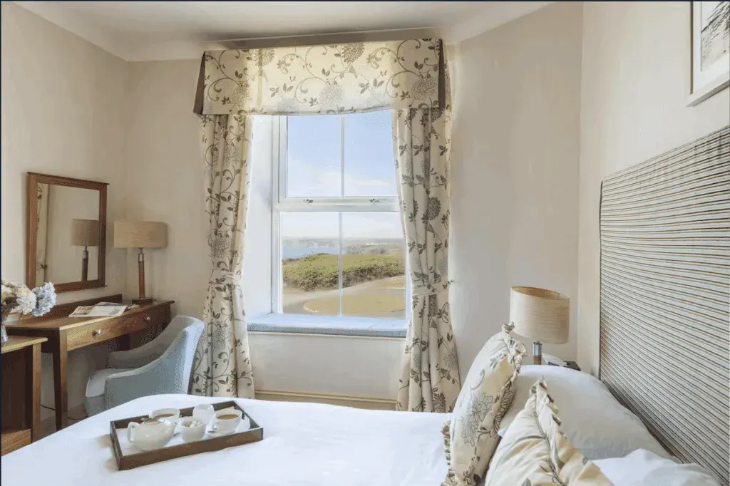 Double bedroom at the Mullion Cove Hotel & Spa, Cornwall