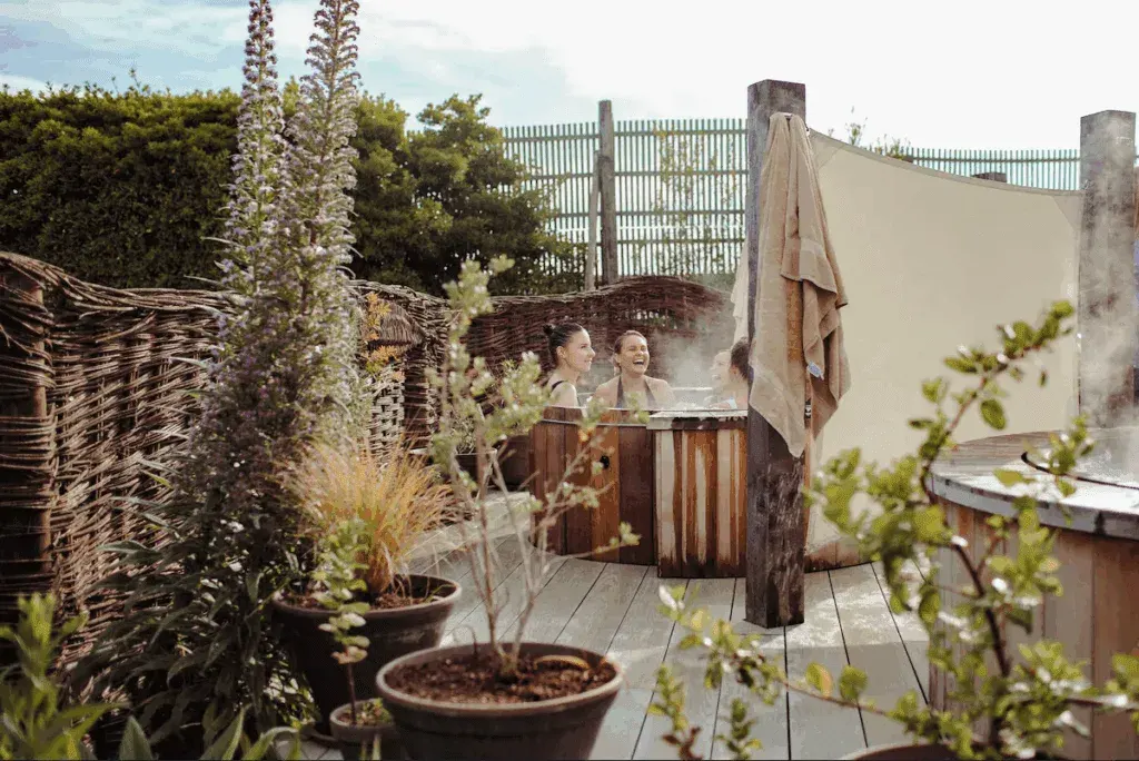 Outdoor hot-tubs at the Bedruthan Hotel & Spa, Cornwall
