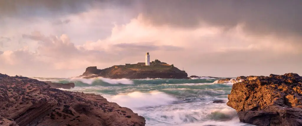 The iconic Godrevy lighthouse, off Godrevy Beach, near Hayle, Cornwall
