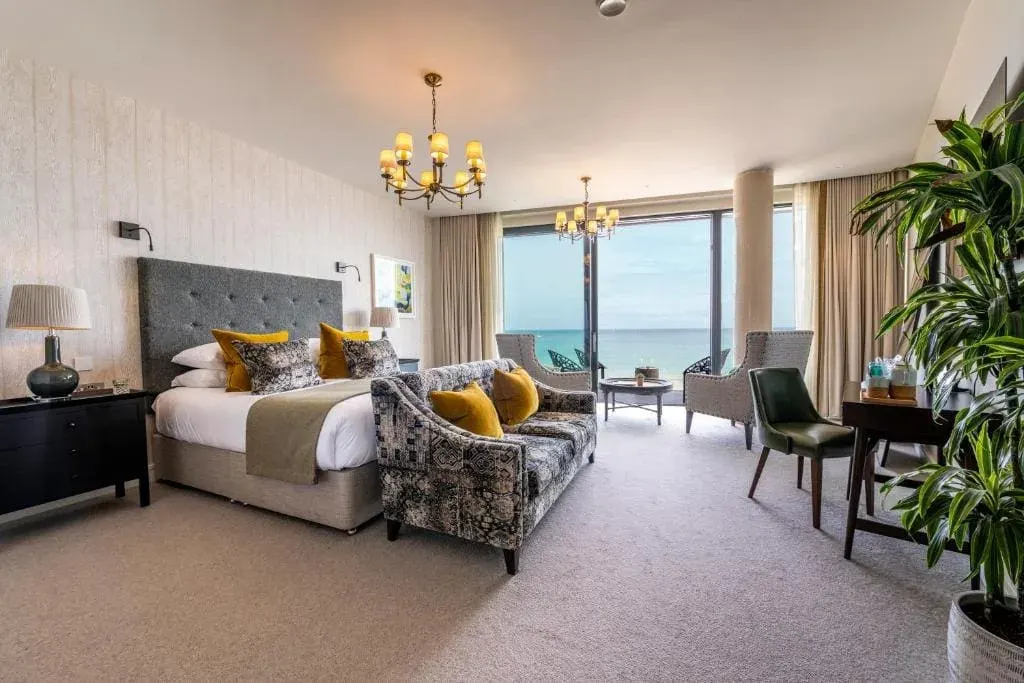 Bedroom with a beach view, Carbis Bay and Spa Hotel, Cornwall
